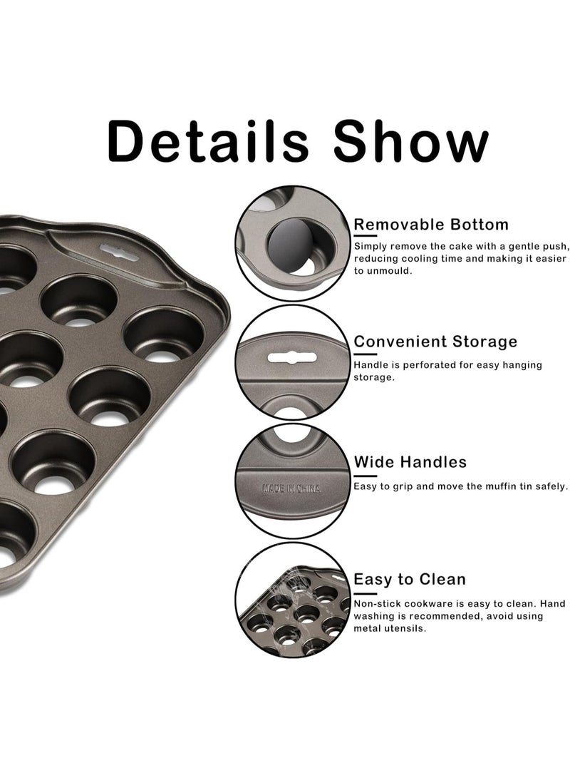 سبيس شوب قوالب كب كيك 12 قالب كيك للخبز، قالب تشيز كيك صغير بقاعدة قابلة للإزالة، صينية كب كيك غير لاصقة، قوالب جيلي حلوة، قالب كيك لحفلات الزفاف وأعياد الميلاد والكريسماس - Image 2