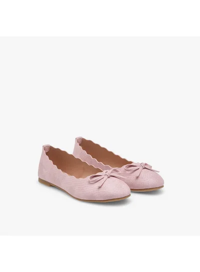 ليتل ميسي Girls Bow Accent Slip-On Ballerina Shoes with Scallop Detail