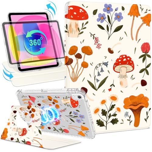 Shorogyt for iPad A16 11th Generation 11 inch 2025 /for i Pad 10th Generation case Magnetic Stand for Women - Cute Design 360 Degree Rotating Covers Girls Aesthetic with Pencil Holder,Mushroom - Image 1