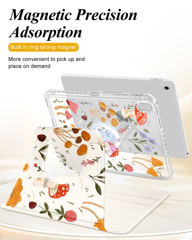 Shorogyt for iPad A16 11th Generation 11 inch 2025 /for i Pad 10th Generation case Magnetic Stand for Women - Cute Design 360 Degree Rotating Covers Girls Aesthetic with Pencil Holder,Mushroom - Image 3