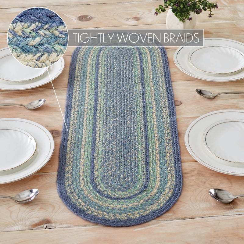 VHC Brands Jolie Farmhouse 12"x36" Table Runner Blue Textured Jute Striped Oval Kitchen Table Decor - Image 3