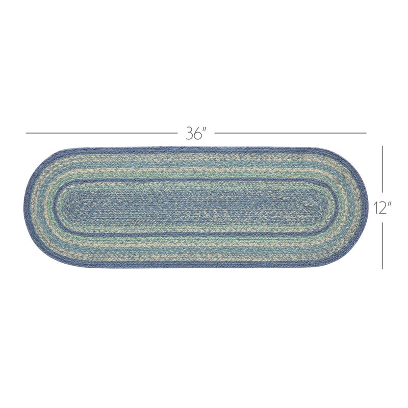 VHC Brands Jolie Farmhouse 12"x36" Table Runner Blue Textured Jute Striped Oval Kitchen Table Decor - Image 2