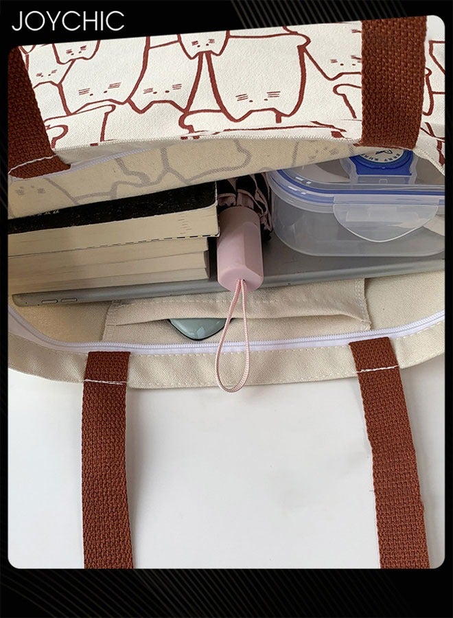 Joychic حقيبة كتف نسائية بسعة كبيرة بنمط قطة كورية قابلة لإعادة الاستخدام من قماش الكانفس - Image 4