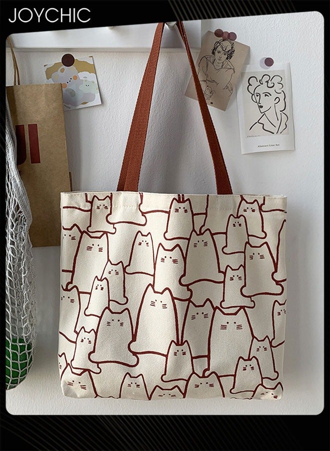 Joychic حقيبة كتف نسائية بسعة كبيرة بنمط قطة كورية قابلة لإعادة الاستخدام من قماش الكانفس - Image 3