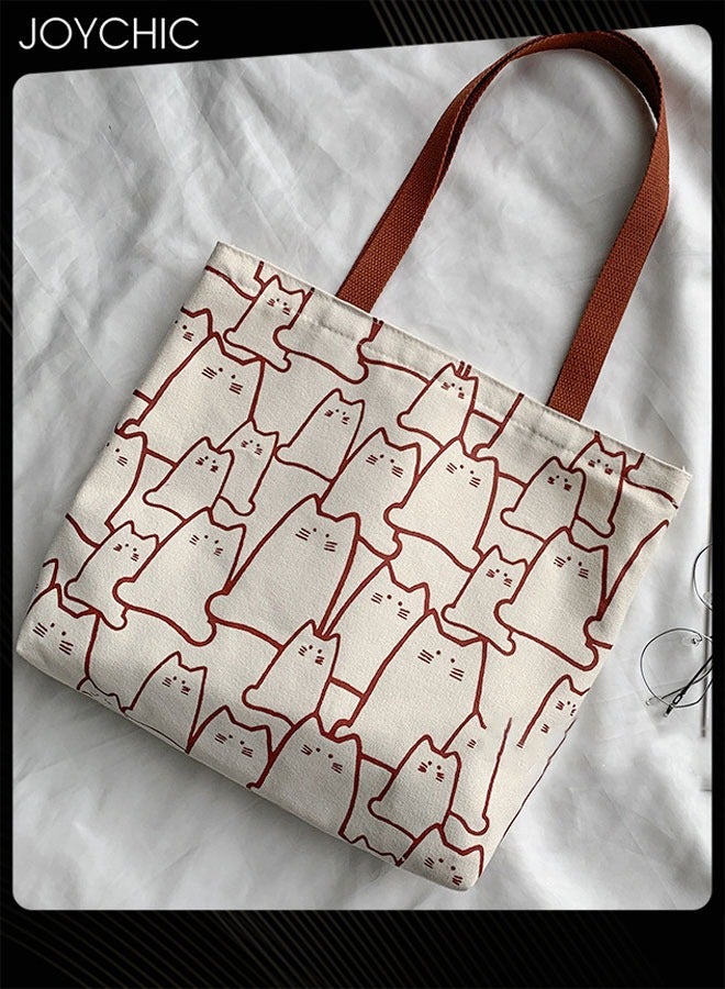 Joychic حقيبة كتف نسائية بسعة كبيرة بنمط قطة كورية قابلة لإعادة الاستخدام من قماش الكانفس - Image 2