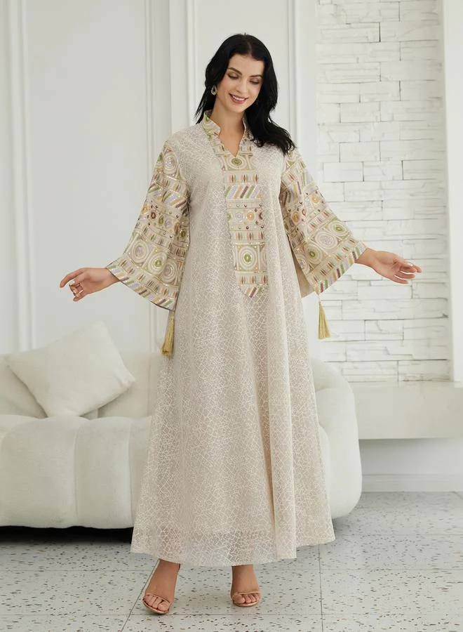 Take Two Take Two Beige Textured Sequin Patch A-Line Jalabiya