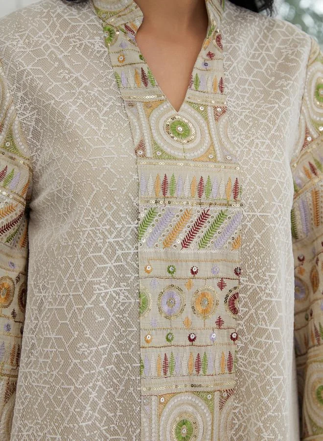 Take Two Take Two Beige Textured Sequin Patch A-Line Jalabiya