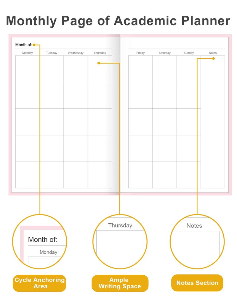 Tuun Fuplan Academic Planner for 2026 or Anytime â€“ A5 Undated Weekly Student Planner For Homeschool, High School, College & Nursing Students, 200 Pages, 5.8" x 8.5", Pink - Image 4