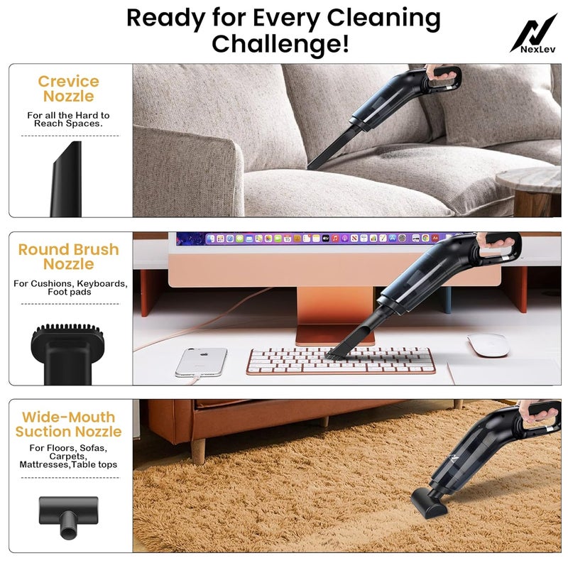 NexLev Cordless Vacuum CleanerHEPA with Stainless Steel Cover6000 mAhCopper Motor Rechargeable Type CIdeal for Home Office Car UseCompact PortableDust Pet Hair Remover3 AttachmentVC02 - Image 4