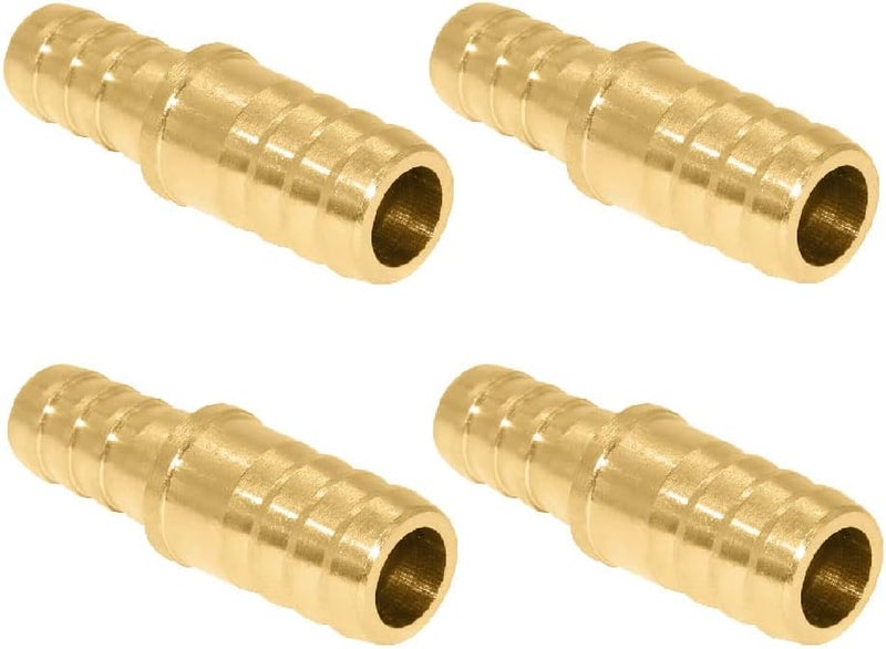 beduan Brass Hose Reducer, 1/4" to 3/16" Barb Hose ID, Reducing Barb Fitting Splicer Mender Union Air Water Fuel (Pack of 4) - Image 1
