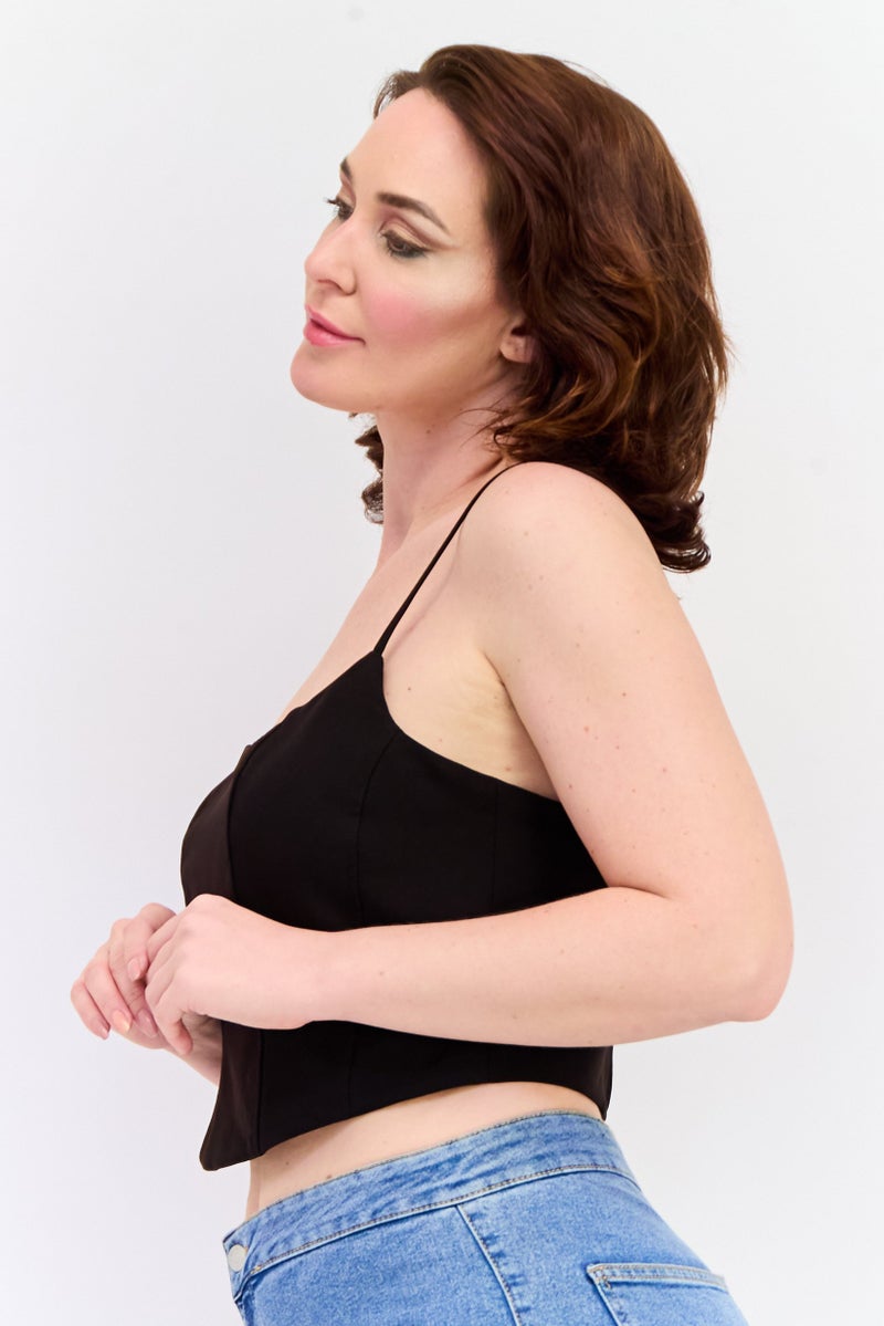 Reserved Women Square Neck Sleeveless Plain Top, Black - Image 3