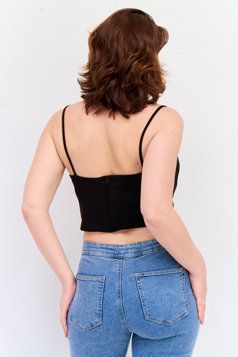 Reserved Women Square Neck Sleeveless Plain Top, Black - Image 4