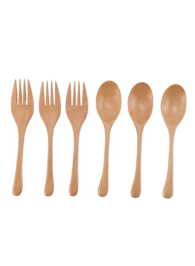 3 Sets Wooden Fork and Spoon Japanese Style Beech Wood Utensil Set for Family Dinner - Image 1
