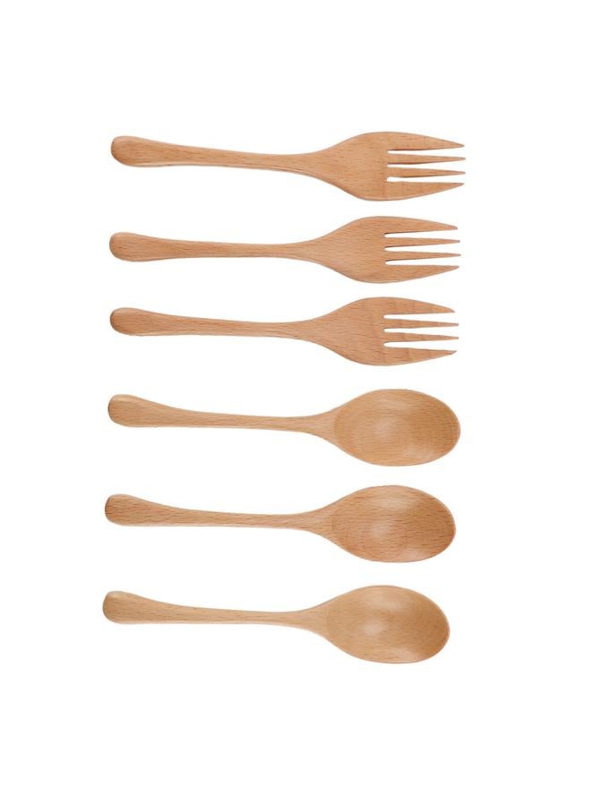 3 Sets Wooden Fork and Spoon Japanese Style Beech Wood Utensil Set for Family Dinner - Image 3