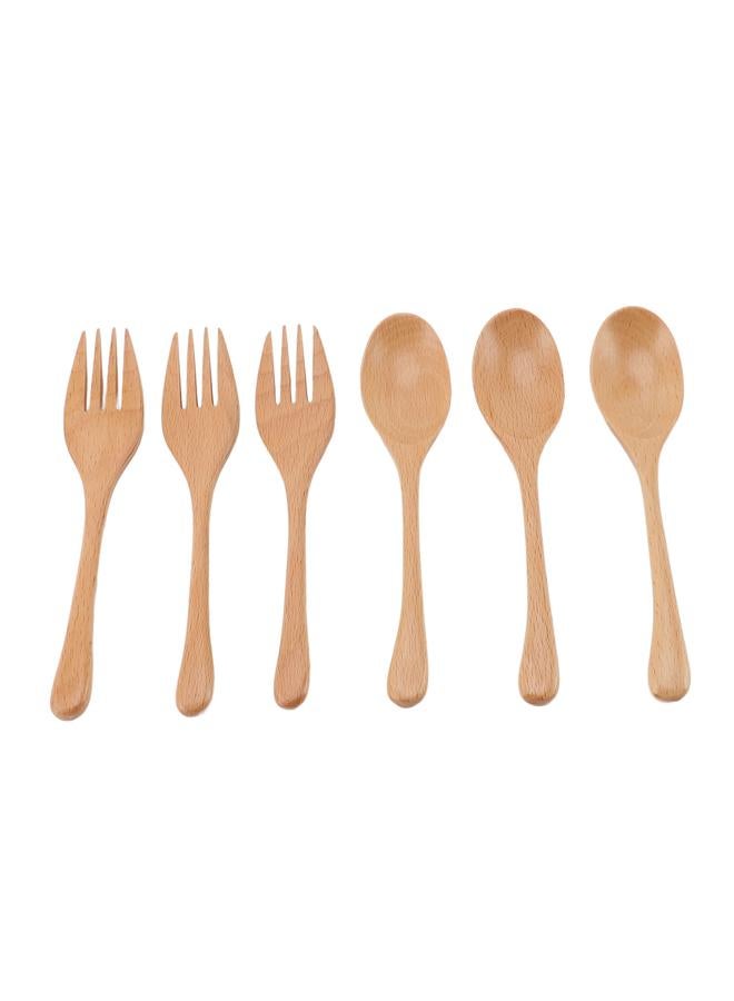 3 Sets Wooden Fork and Spoon Japanese Style Beech Wood Utensil Set for Family Dinner - Image 2