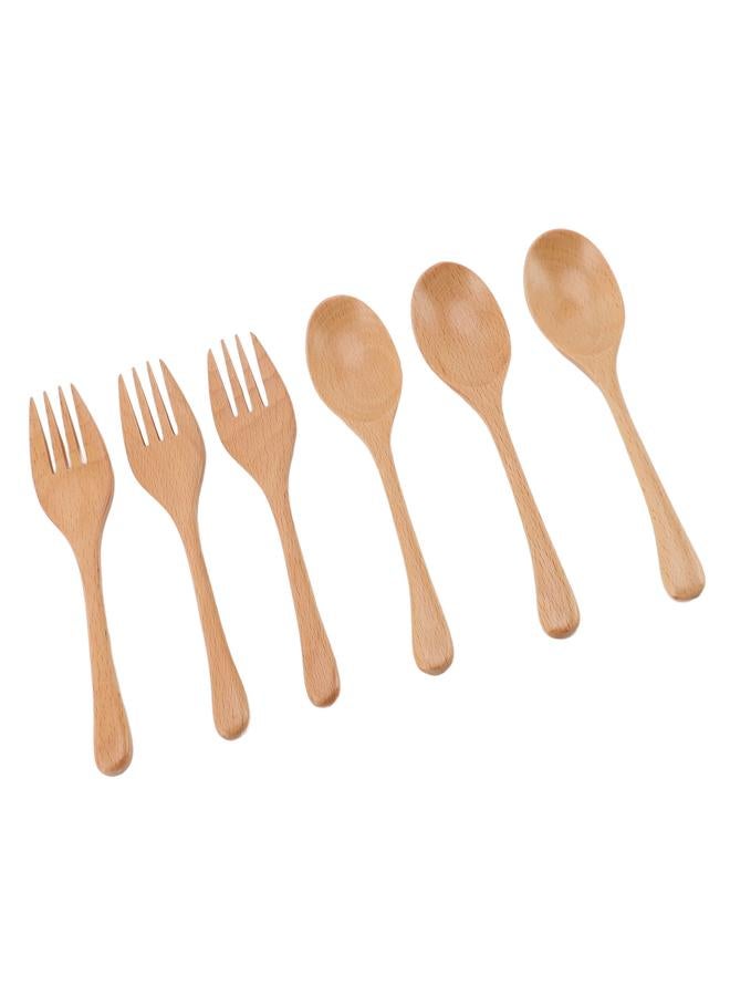3 Sets Wooden Fork and Spoon Japanese Style Beech Wood Utensil Set for Family Dinner - Image 4