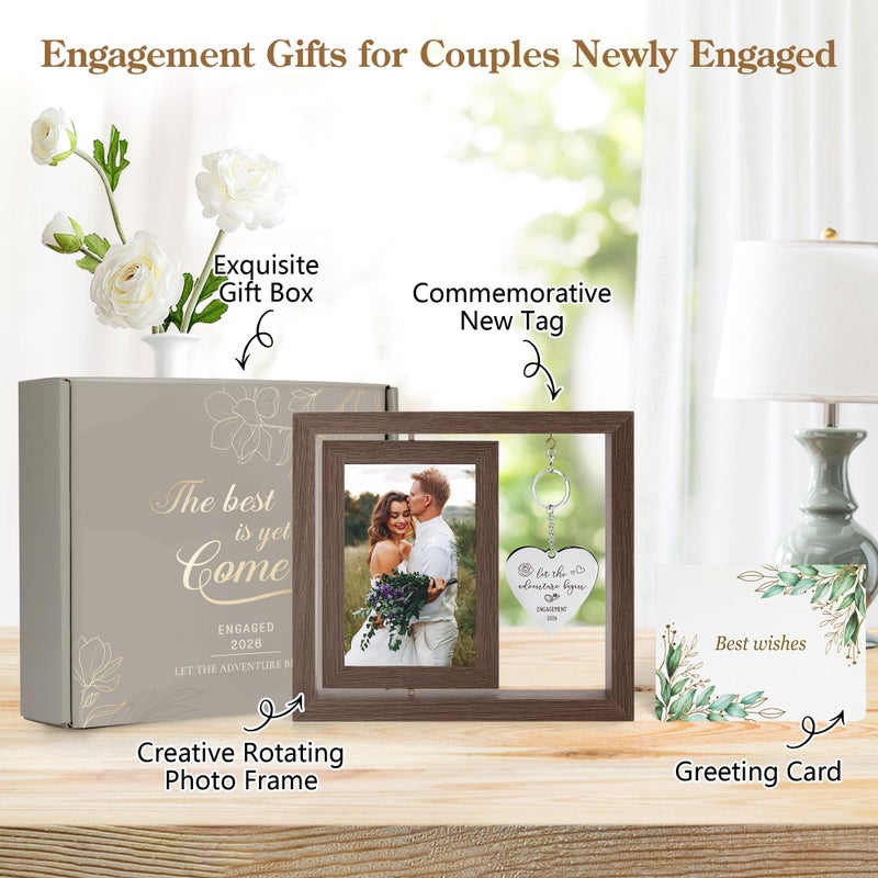 HELORAY Engagement Gifts for Couples Gifts for Newly Engaged Couples Engagement Gift for Women Happy Engagement Party Gift Personalized Picture Frame Let The Adventure Begin Engaged Photo Frame - Image 2