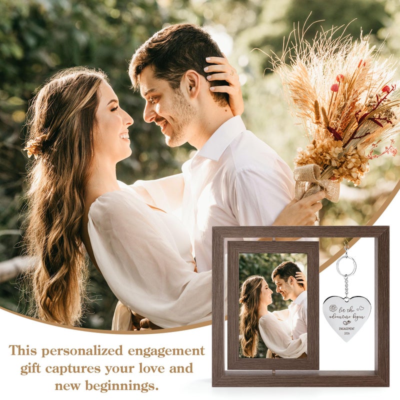 HELORAY Engagement Gifts for Couples Gifts for Newly Engaged Couples Engagement Gift for Women Happy Engagement Party Gift Personalized Picture Frame Let The Adventure Begin Engaged Photo Frame - Image 3