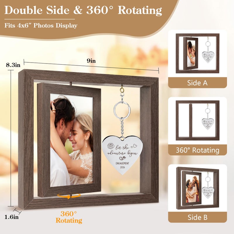 HELORAY Engagement Gifts for Couples Gifts for Newly Engaged Couples Engagement Gift for Women Happy Engagement Party Gift Personalized Picture Frame Let The Adventure Begin Engaged Photo Frame - Image 4