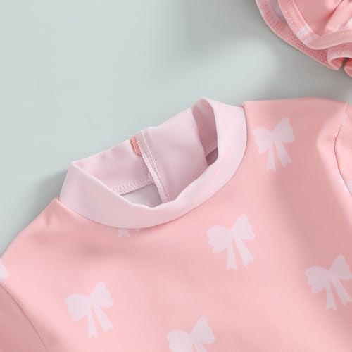 Socutebabe Baby Girl Swimsuit Baby Girls Long Sleeve One Piece Swimsuit Romper with Hat Bathing Suit Toddler Bathing Suit (a-Pink, 3-6 Months) - Image 3