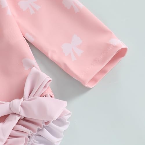 Socutebabe Baby Girl Swimsuit Baby Girls Long Sleeve One Piece Swimsuit Romper with Hat Bathing Suit Toddler Bathing Suit (a-Pink, 3-6 Months) - Image 4