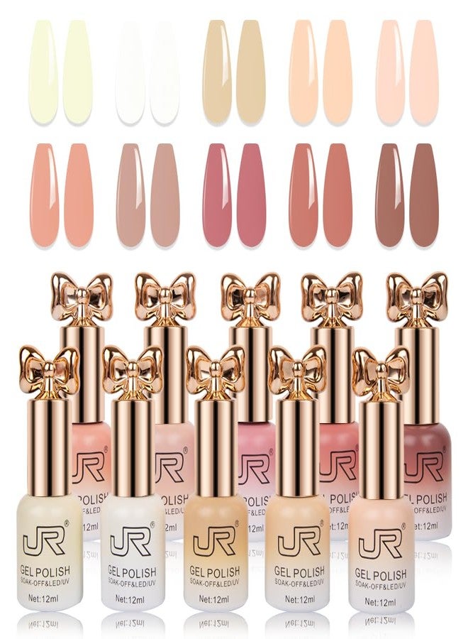 JR طقم طلاء أظافر هيمّا المجاني 12 مل 10 ألوان جل يو في جلي  طلاء جل نود  قابل للإزالة طلاء أظافر جل شبه معالج طويل الأمد هدايا للنساء أ - Image 1