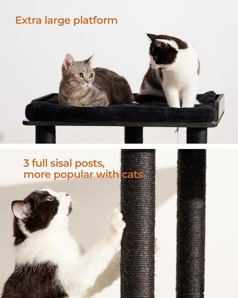FourFurPets برج أشجار القطط من فورفوربيتس مقاس 26.7 بوصة، أعمدة خدش للقطط المنزلية، لوح كبير، ثلاثة أعمدة خدش كاملة من السيزال مقاس 23.6 بوصة، أسود - Image 4
