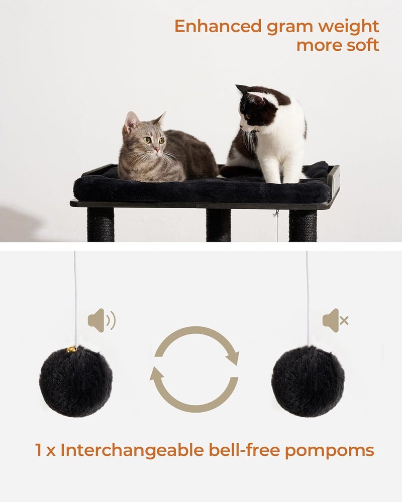 FourFurPets برج أشجار القطط من فورفوربيتس مقاس 26.7 بوصة، أعمدة خدش للقطط المنزلية، لوح كبير، ثلاثة أعمدة خدش كاملة من السيزال مقاس 23.6 بوصة، أسود - Image 5