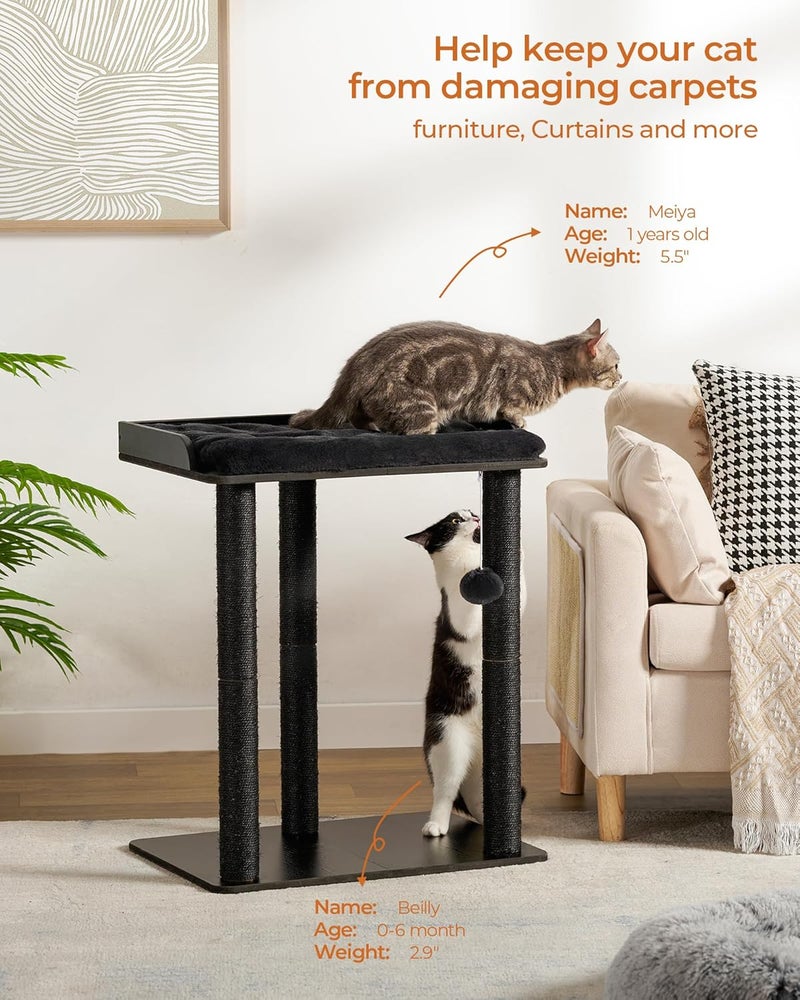 FourFurPets برج أشجار القطط من فورفوربيتس مقاس 26.7 بوصة، أعمدة خدش للقطط المنزلية، لوح كبير، ثلاثة أعمدة خدش كاملة من السيزال مقاس 23.6 بوصة، أسود - Image 2