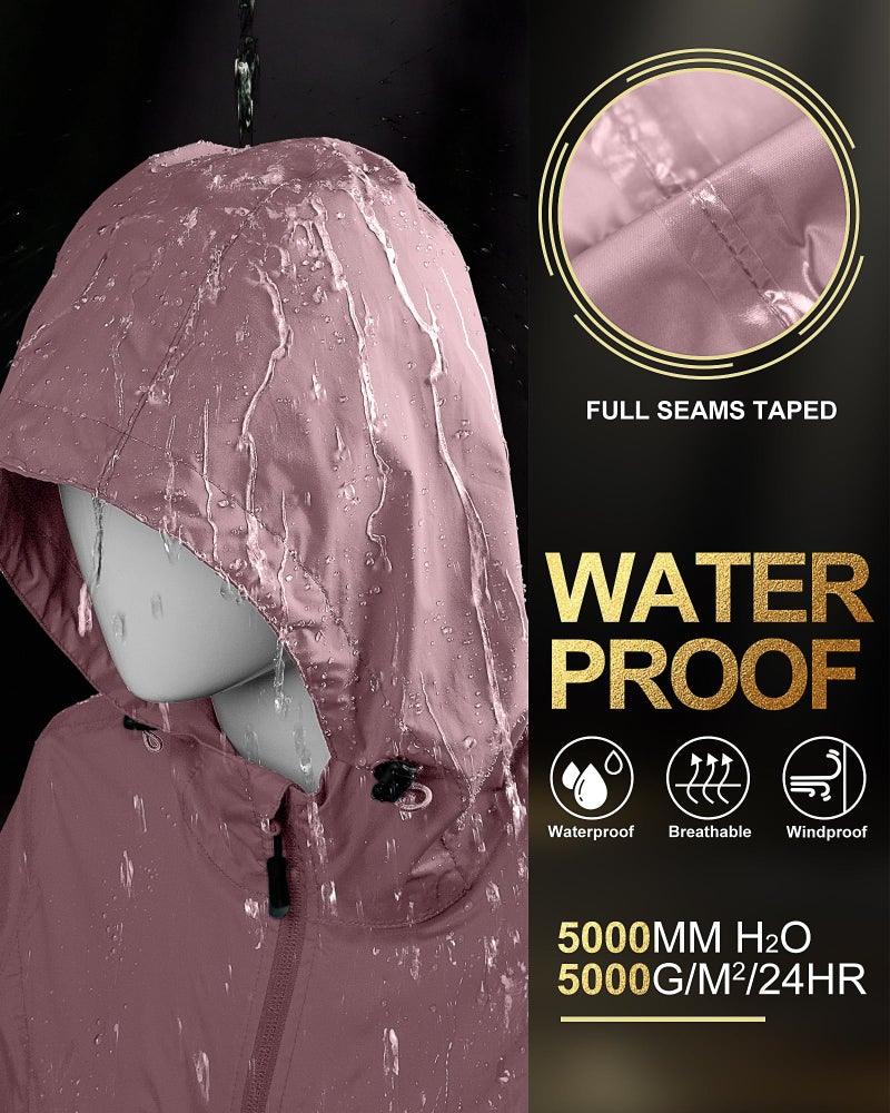 33,000ft Women's Waterproof Long Rain Coats Packable Rain Jacket with Hood Trench Coats Windbreaker - Image 4
