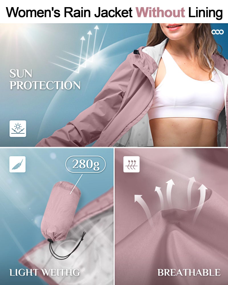 33,000ft Women's Waterproof Long Rain Coats Packable Rain Jacket with Hood Trench Coats Windbreaker - Image 5