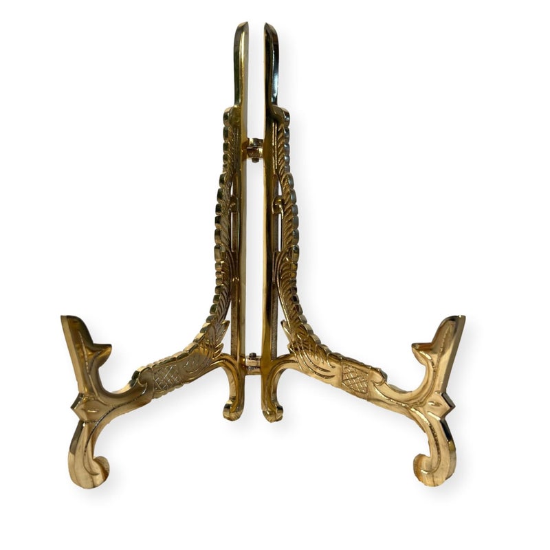 Thorness Large 10 inch Metal Easel Brass Finish | Plate holder | Display stand | Metal Frame Holders for Photo Pictures Decorative Plate Dish | 25cm (H) x 15cm (Deep) | Picture Easel |Wedding tables - Image 1