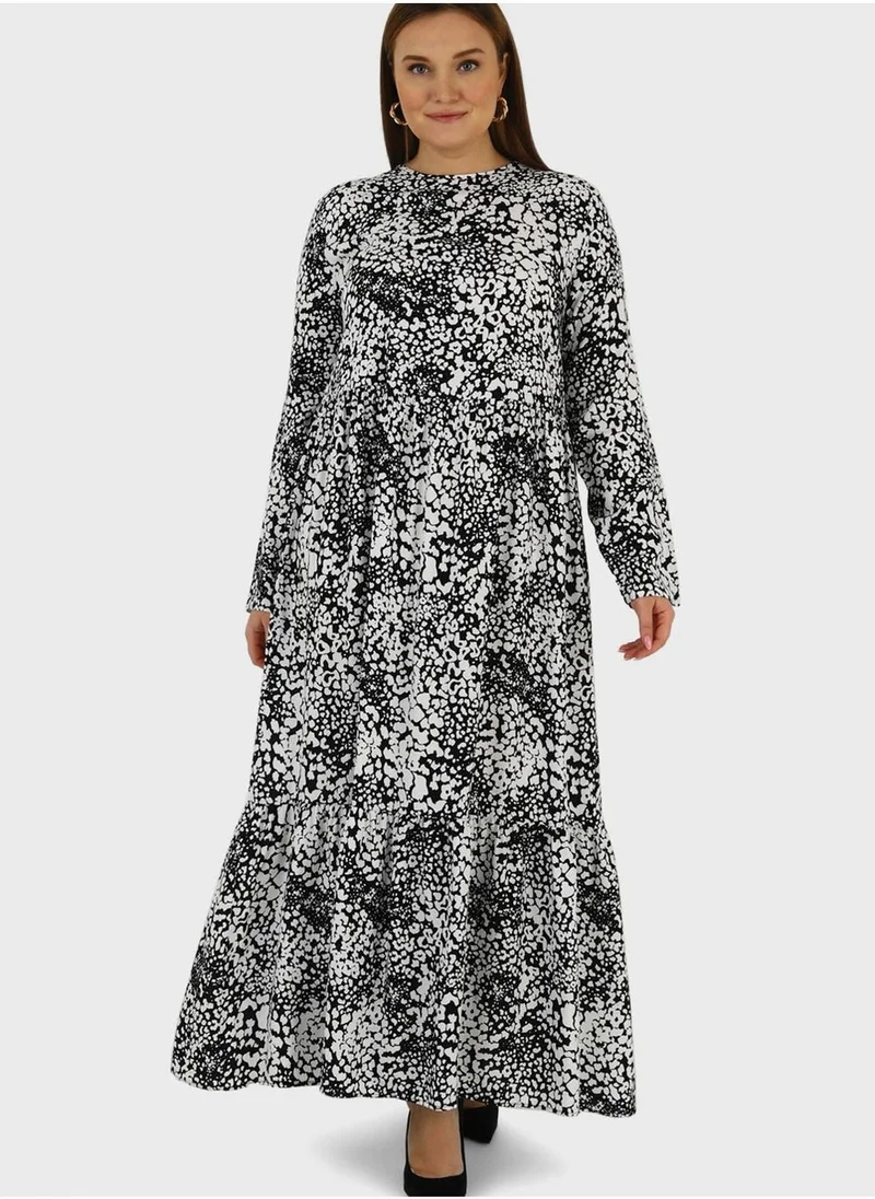 Alia by modanisa Animal Print Ruffled Dress