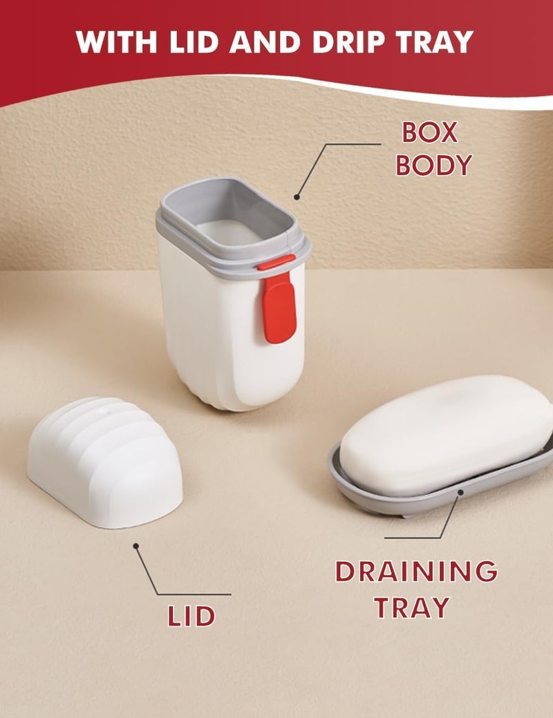 Riviox Portable Soap Dish for Travel/Camping | Waterproof Leakproof Soap Container for Home/Bathroom | Plastic Soap Box with Cover | Soap Holder (RED and White) - Image 4