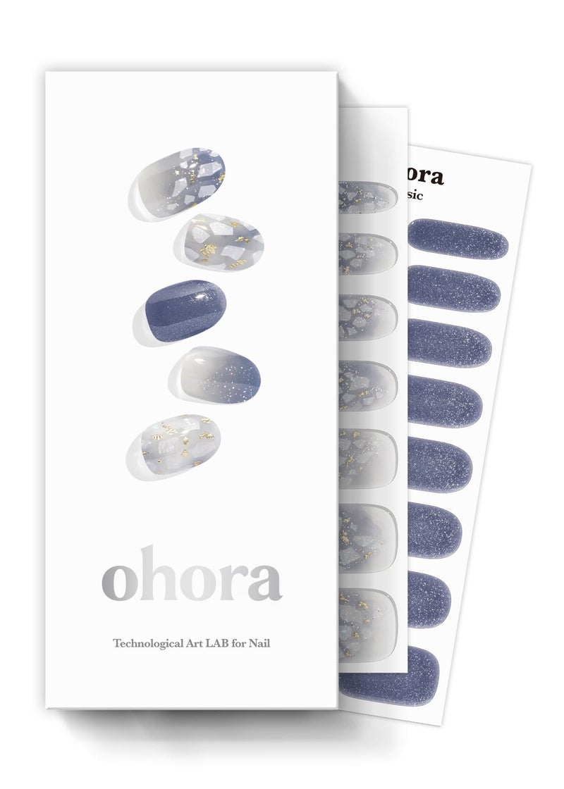 ohora Semi Cured Gel Nail Strips (N Gleam Blue) - Blue, Glitter, Works with Any UV/LED Lamps, Salon-Quality, Long Lasting, Easy to Apply & Remove - Includes 2 Prep Pads, Nail File & Wooden Stick - Image 1