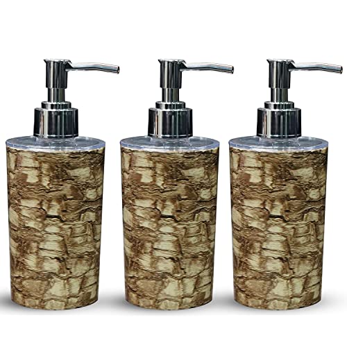 Shenron Brown Liquid Soap Dispenser for Wash Basin & Bathroom, 250 ML Empty Refillable Handwash Bottle with Pump, Wooden Finish Plastic Body (Set of 3) - Image 1