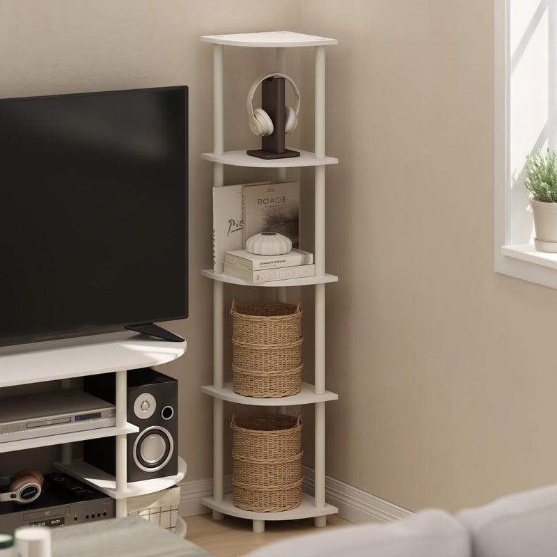 Furinno Turn-N-Tube Corner Shelf, 5-Tier Corner Bookshelf, Open Storage Shelves, for Organization and Storage, Living Room, Home Office, Garage, Bedroom, White - Image 2