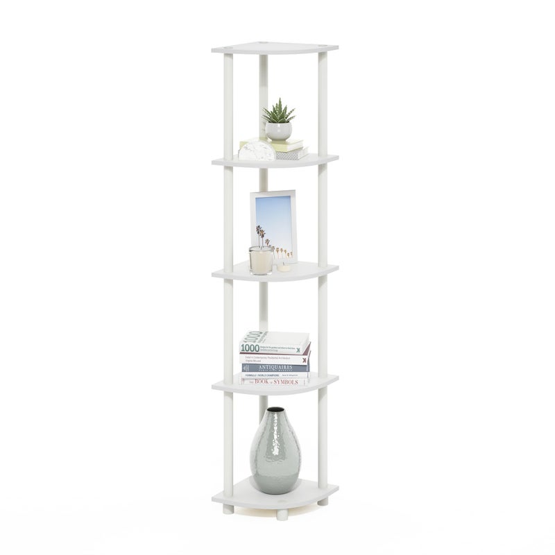 Furinno Turn-N-Tube Corner Shelf, 5-Tier Corner Bookshelf, Open Storage Shelves, for Organization and Storage, Living Room, Home Office, Garage, Bedroom, White - Image 1