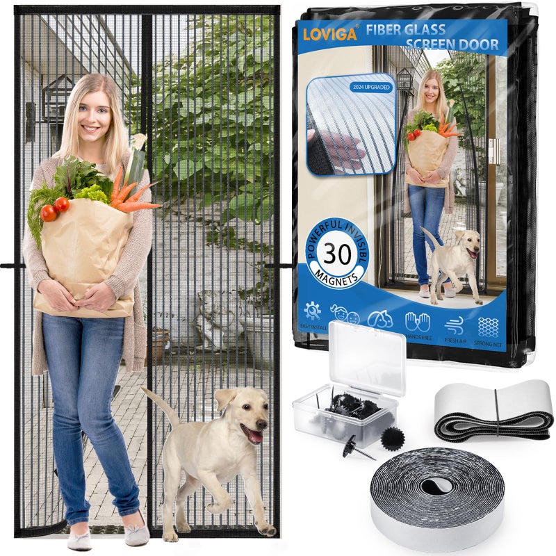 Loviga Heavy Duty Door Screen Magnetic Closure, LOVIGA Thickened Fiberglass Screen Door Mesh, Self Sealing, Tear Resistant, Easy Assemble, Fine Mesh Keep Bugs Out Fit Door Size 36 Inch X 82 Inch - Image 2