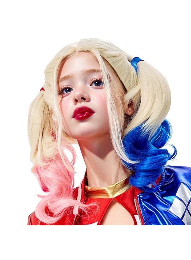 Suicide Squad Harley Quinn Gradient Twin-Tail Cosplay Wig (Heat-Resistant Synthetic Fiber for Halloween/Comic Con/Performances) - Image 1