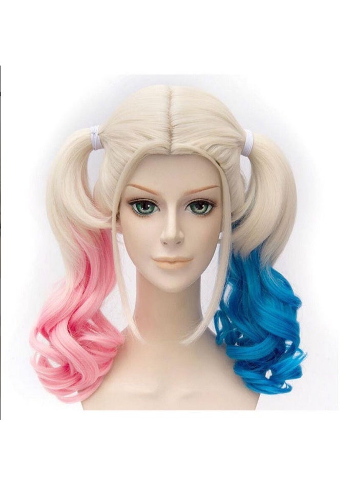 Suicide Squad Harley Quinn Gradient Twin-Tail Cosplay Wig (Heat-Resistant Synthetic Fiber for Halloween/Comic Con/Performances) - Image 2