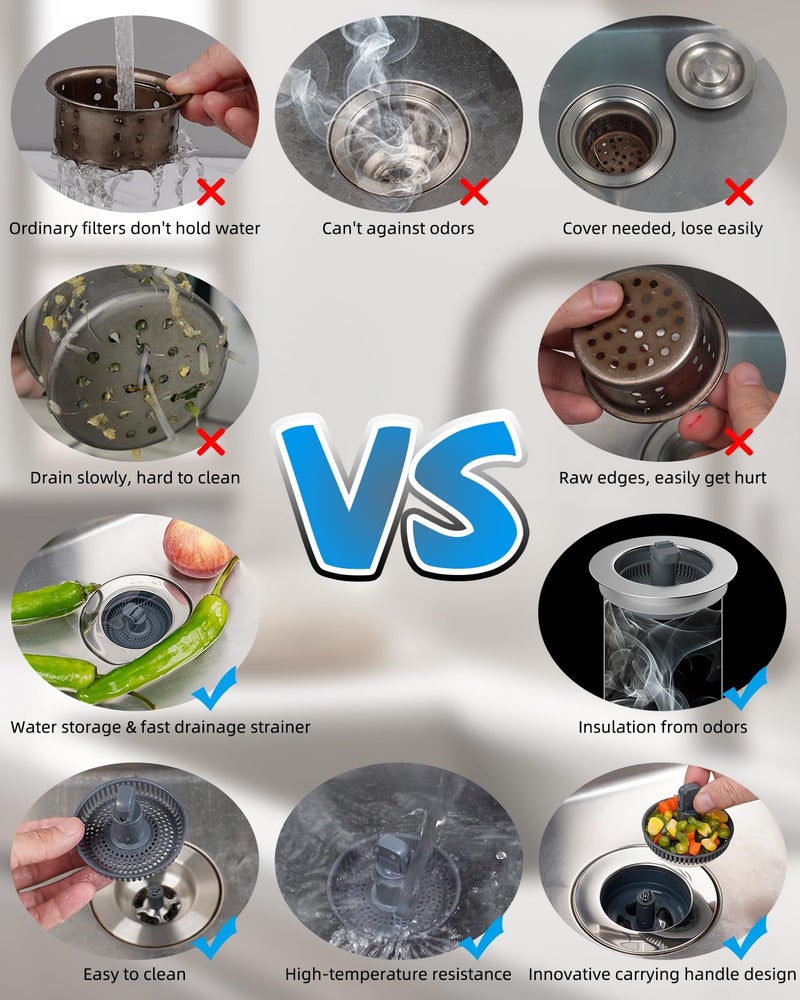 Hibbent 3 in 1 Kitchen Sink Drain Strainer and Stopper Combo, Chrome Stainless Steel Wraped Shell, Anti-Clogging Basket Strainer with Foldable Handle for US Standard 3-1/2" Drain - Image 4