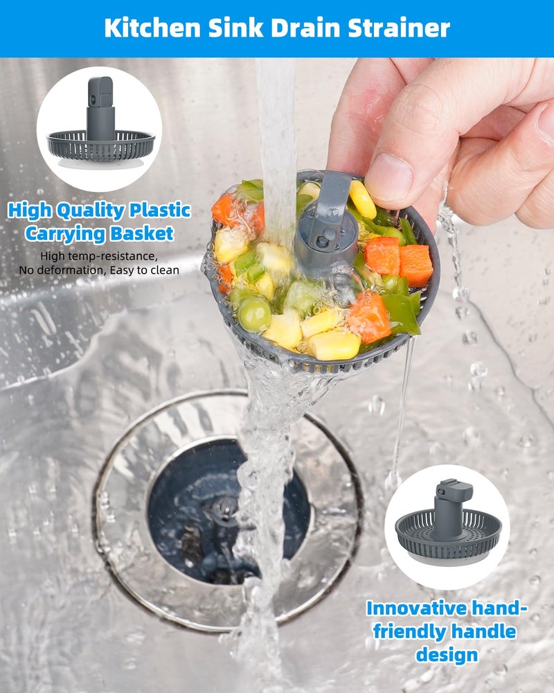 Hibbent 3 in 1 Kitchen Sink Drain Strainer and Stopper Combo, Chrome Stainless Steel Wraped Shell, Anti-Clogging Basket Strainer with Foldable Handle for US Standard 3-1/2" Drain - Image 2
