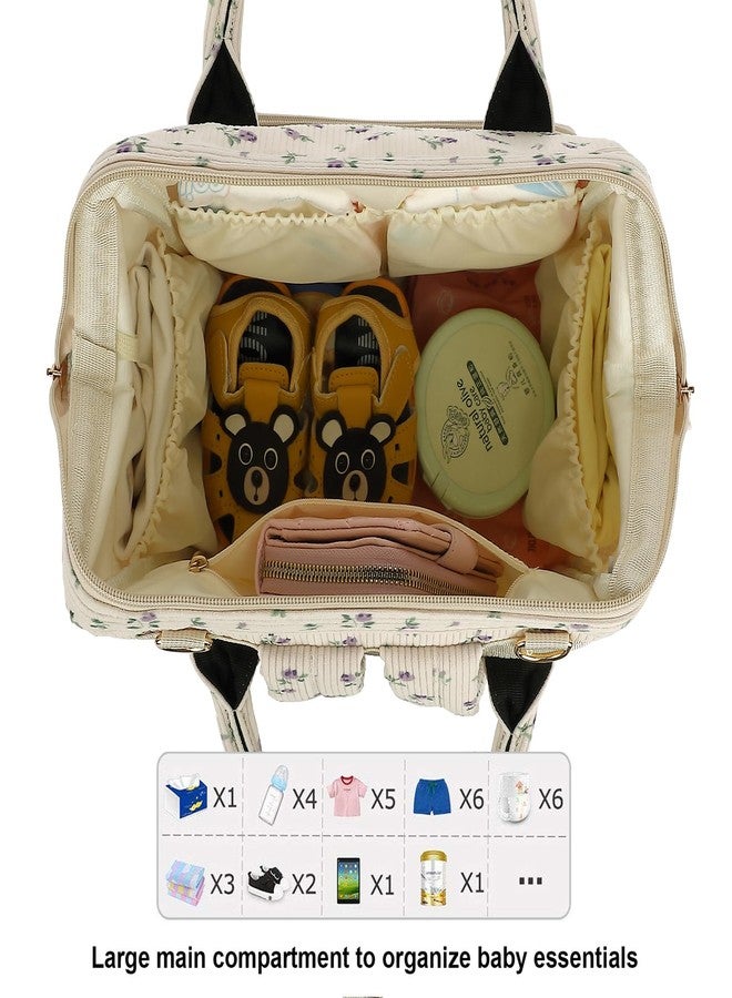 Yusudan Corduroy Diaper Bag Backpack for Baby Girls Boys, Women Large Nappy Bags for Mom (Beige Corduroy Floral Purple) - Image 5
