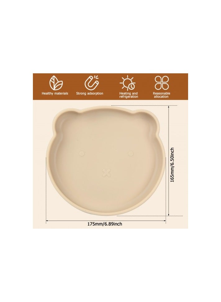 طبق شفط للأطفال - طبق مقسم من السيليكون الآمن غذائيًا للأطفال الصغار، آمن للاستخدام في الميكروويف وغسالة الأطباق، بقاعدة شفط قوية - كاكي - Image 2