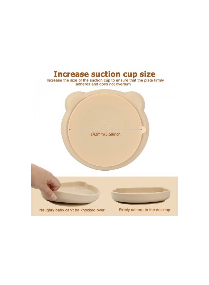 طبق شفط للأطفال - طبق مقسم من السيليكون الآمن غذائيًا للأطفال الصغار، آمن للاستخدام في الميكروويف وغسالة الأطباق، بقاعدة شفط قوية - كاكي - Image 3