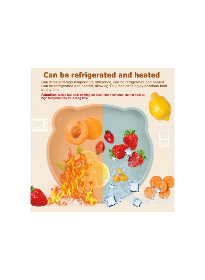 طبق شفط للأطفال - طبق مقسم من السيليكون الآمن غذائيًا للأطفال الصغار، آمن للاستخدام في الميكروويف وغسالة الأطباق، بقاعدة شفط قوية - كاكي - Image 4