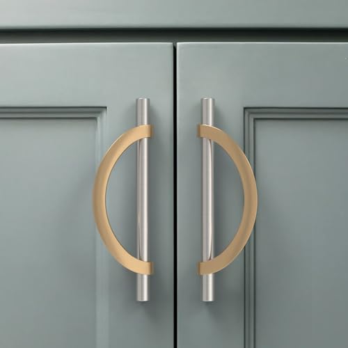 Amerdeco 10 Pack Brushed Satin Nickel and Champagne Bronze Cabinet Pulls 5 Inch128MM Hole Centers Kitchen Cabinet Handles Cabinet Hardware Cupboard Handles Drawer Pulls - Image 1