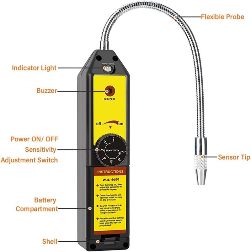 Foloose Freon Leak WJL-6000 Refrigerant HVAC Leak Halogen Gas Sniffer Automotive Gas Finder Halogen Leakage Tester Checker for R134a R410A R12 R22 R404A - Image 4