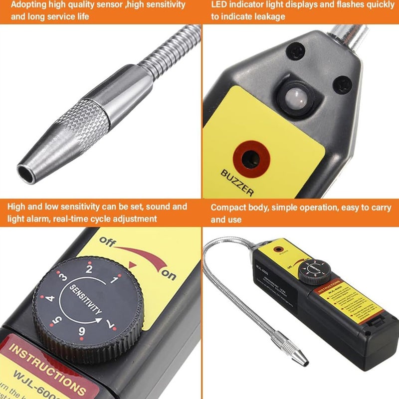 Foloose Freon Leak WJL-6000 Refrigerant HVAC Leak Halogen Gas Sniffer Automotive Gas Finder Halogen Leakage Tester Checker for R134a R410A R12 R22 R404A - Image 2